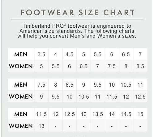 Timberland Size Chart